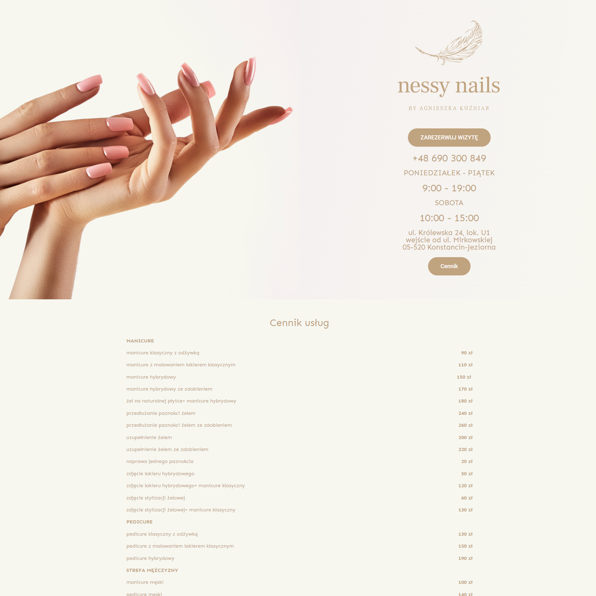 strona internetowa dla salonu pielęgnacji paznokci